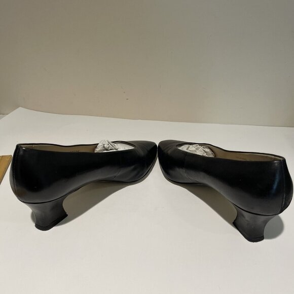 Vintage Worthington Leather Pumps Heels Size 9 Wide Black Square Toe Classic EUC - Picture 8 of 12